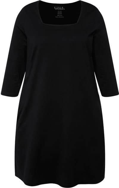 Ulla Popken - Dames - Longshirt A-lijn carréhals 3/4-mouw - Zwart - Maat 50+