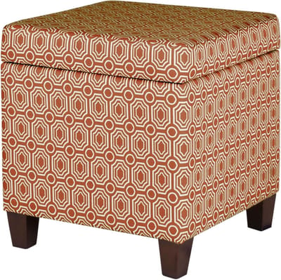 Gestoffeerde Kruk - Poef Voetenbankje - Extra Zitplaats - Scharnierdeksel - 43.2 x 43.2 x 45.7 cm - Oranje