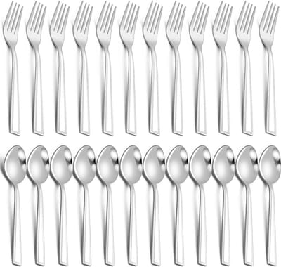 vorken en lepelset, 24 stuks vorken en eetlepels, 12 lepels en 12 vorken, bestekset van roestvrij staal, tafelvorken, soeplepels voor vele gelegenheden, vaatwasmachinebestendig