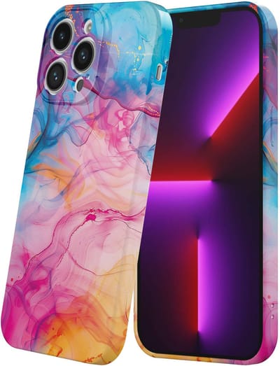 Smartphonica Telefoonhoesje Geschikt voor iPhone 13 Pro met Regenboog Acryl Marmer Opdruk - Flexibel Softcase TPU - Backcover Case Rainbow Acrylic Marble Design geschikt voor iPhone 13 Pro