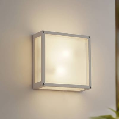 Lucande - Wandlamp buiten - 2lichts - Aluminium, glas - H: 25 cm - E27 - wit, melkglas
