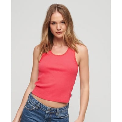 Superdry - Athletic Essentials Vintage hemdtopje met kanten rand - Dames - Vesten