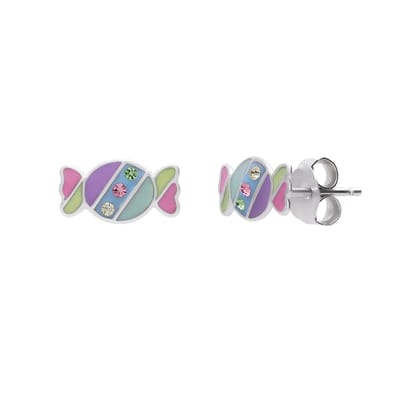 Lucardi Kinder Zilveren kinderoorknoppen snoep emaille - Oorbellen - 925 Zilver - Zilverkleurig