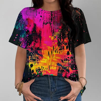 T-shirt Créatif pour Femme Décontracté Mode Confortable Motif Imprimé 3D Multicolore Manches Courtes Quotidien Polyvalent Haut 6XL multi