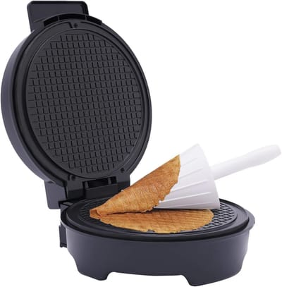 Wafelmaker Kegels - IJswafel Apparaat - Zelf Wafels Maken - Antiaanbaklaag - 1200 Watt - Zwart