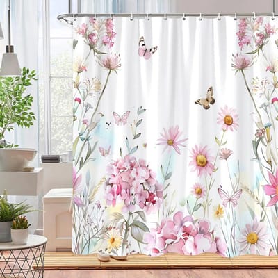 Mooie Aquarel Botanische Bloemen Douchegordijn Roze Blauwe Bloemen Huis Polyester Douchegordijnen Badkamer Decoratie met Haken 180x240cm