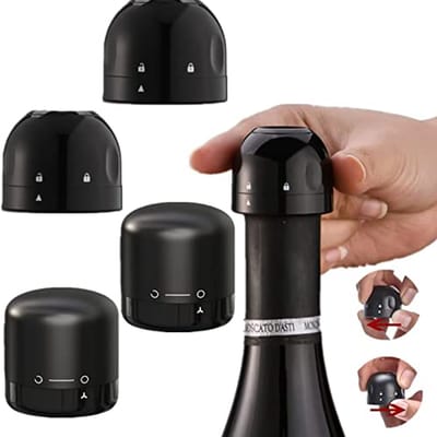 Dailygoods- Wijnflesstopper Vacuum - 4 Wijnflesdoppen - Herbruikbaar - Mini-Champagnekurk - Antislip - Compact formaat - Wijnstop
