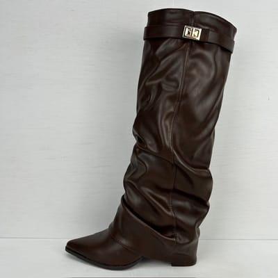 Hoge leatherlook cowboylaarzen met flap en bandje bruin Bruin / 36