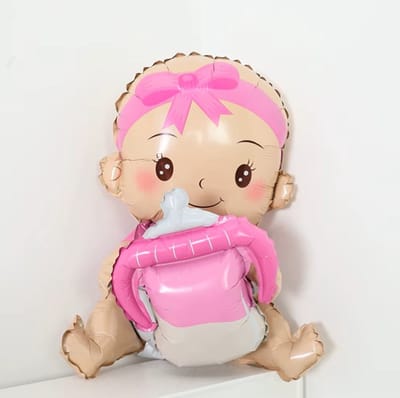 Folieballon Baby Meisje XL – Zittende Baby met Fles – 50 cm