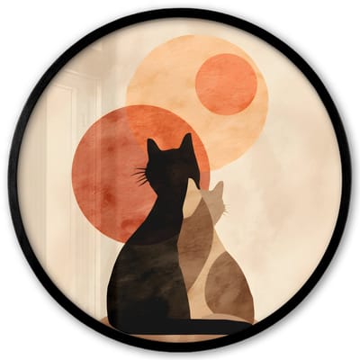 Poster in lijst Rond - Fotolijst 40x40 cm - Posters - Katten - Zwart - Abstract - Cirkels - Ronde posterlijst zwart - Decoratie - Wanddecoratie woonkamer - Muurdecoratie slaapkamer