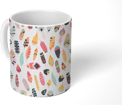 Mok - Koffiemok - Veren - Pluimen - Patronen - Pastel - Mokken - 350 ML - Beker - Koffiemokken - Theemok