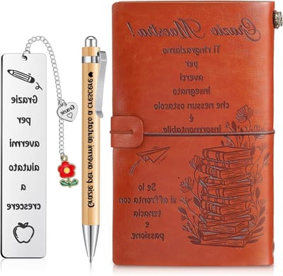 3-delig Bedankset voor Docenten met Leren Notitieboek, Balpen en Lesezeichen - Perfect als Cadeau voor Afstuderen, Verjaardag of Oogstfeest