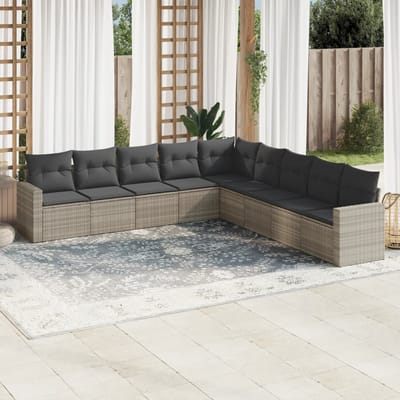 vidaXL - 9-delige - Loungeset - met - kussens - poly - rattan - lichtgrijs