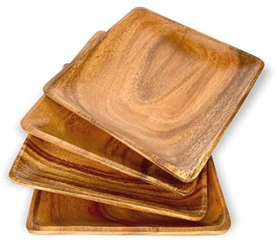 Set van 4 handgemaakte houten borden - Duurzaam en veelzijdig servies voor snacks en bijgerechten