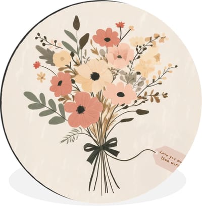 WallCircle - Wandcirkel - Muurcirkel - Bloemen - Quote - Beige - Lint - Aluminium - Dibond - 30x30 cm - Binnen en Buiten