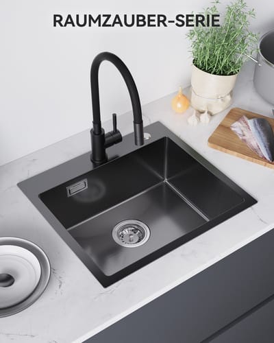 SOFETIY MAX spoelbakken 50 x 45 cm - RVS Geborstelde Wasbak - 1 Bak - Keukenwasbak voor Inbouw - of Bovenmontage