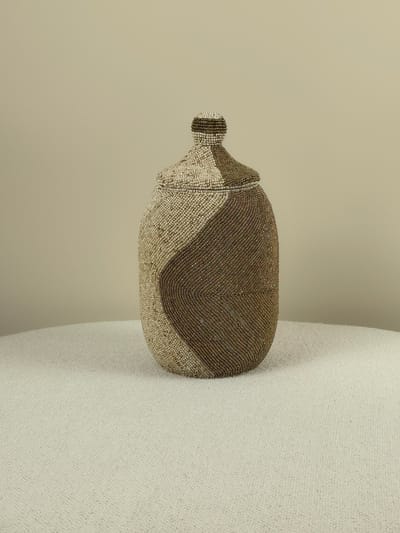 Blitzdeco - Kralenpot - Guusje - Handgemaakt - Beige en bruin - Vrijstaand - Extra large