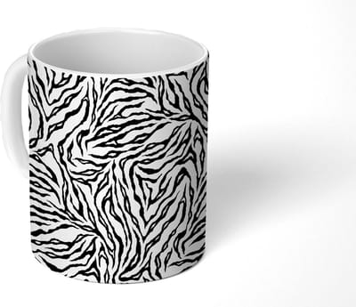 Mok - Koffiemok - Tijgerprint - Zwart - Wit - Dieren - Patronen - Mokken - 350 ML - Beker - Koffiemokken - Theemok