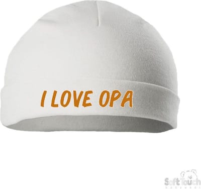 Soft Touch Mutsje Rolmutsje Bedrukt "I Love Opa" Wit/tan Maat New Born Maat 56