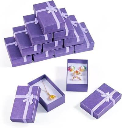 Cadeaudozen Set - Verpakking Doosjes - Sieraden Presenteren - Met Strik Decoratie - 12 Stuks 8x5cm - Paars