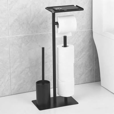 Dailygoods- Toiletpapierhouder Staand Model - Plank - Toiletborstel - Antislip Voet - Boorvrije Montage - Stijlvolle Badkameraccessoires - Badkameraccessoire