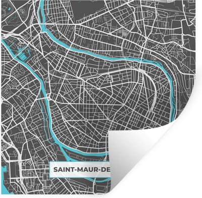 Muurstickers - Sticker Folie - Frankrijk - Saint-Maur-des-Fossés - Stadskaart - Kaart - Plattegrond - 100x100 cm - Plakfolie - Muurstickers Kinderkamer - Zelfklevend Behang XXL - Zelfklevend behangpapier - Stickerfolie