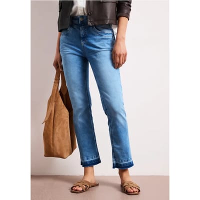 High Waist jeans met flared pijpen en decoratieve zoom