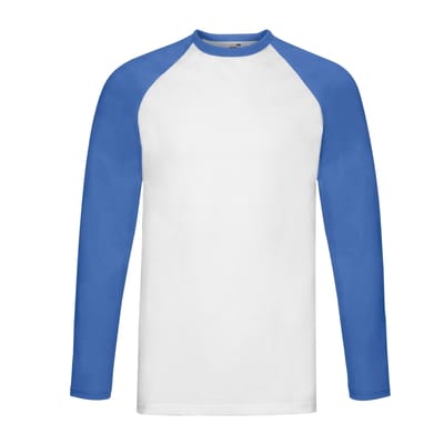 Fruit of the Loom Heren Baseball T-shirt met lange mouwen (Wit/royaal blauw)