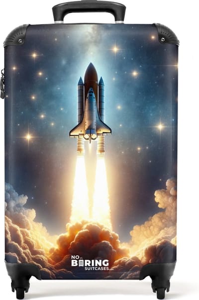 NoBoringSuitcases.com® - Kinderkoffer jongen ruimte raket - Kindertrolley jongens - Handbagage koffer lichtgewicht - Reiskoffer trolley kinderen - Rolkoffer met wieltjes - Past binnen 55x40x20 en 55x35x25