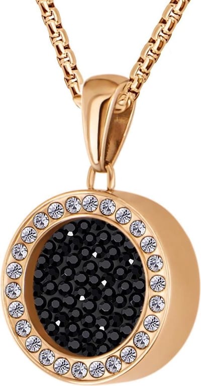 Quiges 12mm Mini Munt Hanger Rosékleurig RVS Glans met Zirkonia Zwart Munt en Box Ketting Ankerketting 42-46cm