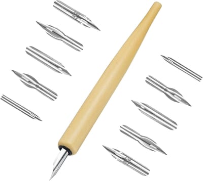 11-delige strip dip-pennenset, manga pennensets met 10 stuks vervangbare penpunten, schuine kalligrafie dip pen met penpunten, vloeibare schrijfpen voor kunstenaars, manga tekenset voor strips