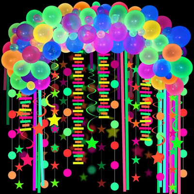104x Neon Ballonnenboog Set - Fluorescerende Verjaardagsdecoratie met Slingers voor Blacklight Feesten