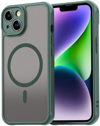 MobyDefend Hoesje - Geschikt voor iPhone 14 - Case Geschikt voor MagSafe - Mat Transparant Met Gekleurde Rand - Groen
