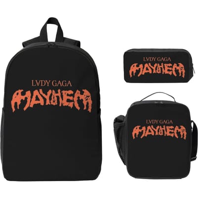 3-delige Lady Gaga Mayhem Rugzakset voor Kinderen Etui Sets Schooltassen Sets met Lunchbox Voor Basisschoolleerlingen Daypack black