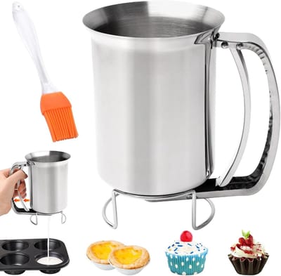 Beslagdispenser RVS - Deegverdeler Pannenkoeken - Bakken Maken - Ergonomische Knijpgreep - 900ml - Zilver