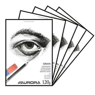 Aurora Tekenblok - Grain - Tekenpapier - Schetsblok - A4 - 120g - 20 vel - 20 Stuks