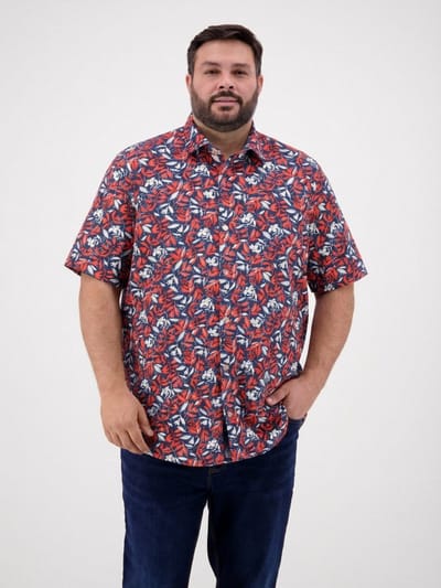 LERROS Overhemd met korte mouwen en bloemenprint, grote maten , Maat: 3XL , Kleur: VIVID RED , 100% katoen