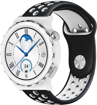 Strap-it Ademend siliconen sport bandje - geschikt voor Huawei Watch GT 3 Pro 43mm / GT 3 42mm / GT 2 42mm - zwart/wit