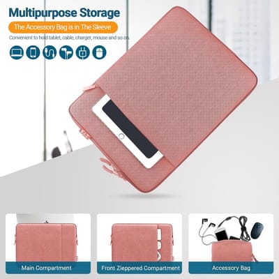 laptophoes laptop sleeve aktetas, Waterbestendig Schokbestendig Lichtgewicht tas met accessoireva _16 Inch, roze