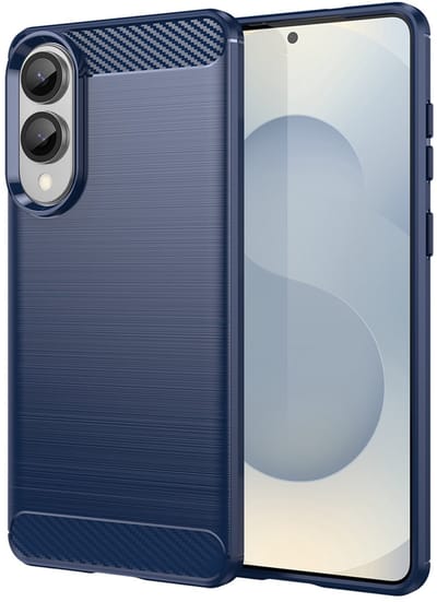 MobyDefend Hoesje - Geschikt voor Samsung Galaxy S25 Edge - TPU Backcover - Geborstelde Metaal & Carbon-Look - Blauw
