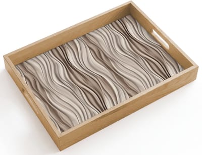 Dienblad hout 40x30 cm - Schootdienblad - Golven - 3D - Crème - Borrelplank rechthoek - Plateau dienbladen