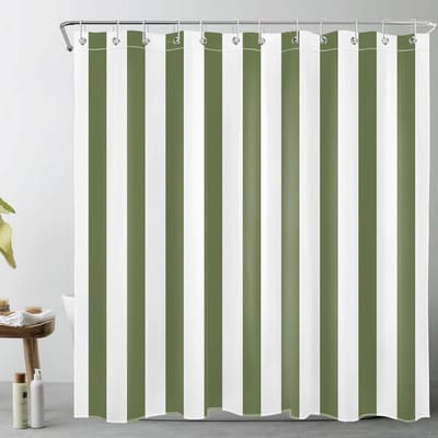 SnelShoppen - Luxe Douchegordijn Groen en Wit Gestreept Antischimmel Waterdicht Wasbaar Stof 180x200cm met Haakjes voor Badkamer Decoratie