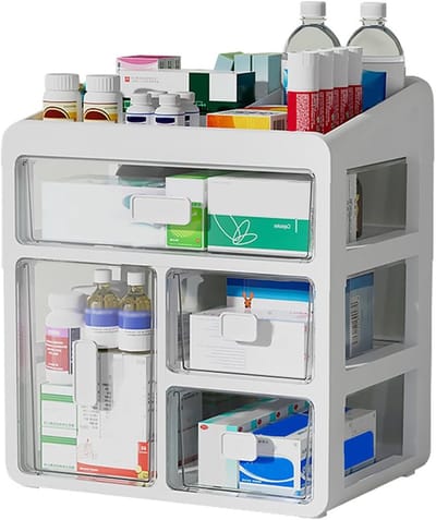 Opslag voor Medicijnen, 4-laagse Medicijnentrolley, Grote Medicijnbox voor Thuis, Kantoor en Studentenhuis, Organiseer en Bewaar Veilig