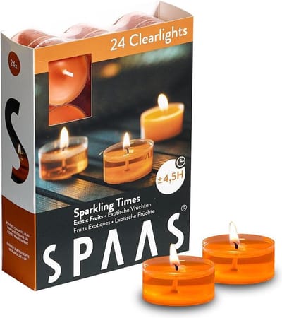 SPAAS 24 Clearlights Geur, theelichten in transparante cup, ± 4,5 uur - Sparkling times - exotische vruchten