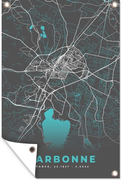 Muurdecoratie Kaart – Stadskaart – Narbonne - Plattegrond – Frankrijk - 120x180 cm - Tuinposter - Tuindoek