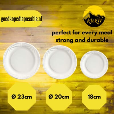 KURTT - 200 stuks papieren borden - Ø 20cm - kartonnen borden - wegwerp borden papieren schaaltjes -wegwerpservies - taartborden - feestborden - papieren borden - gebaksbordjes