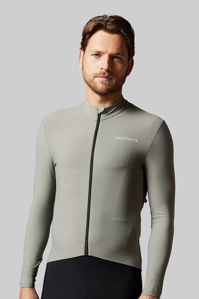 Acelera Fietsshirt Lange Mouwen Grijs - Lined - Wielershirt - Fietskleding - Heren - Warm Fietsshirt Lange Mouwen- Maat XL