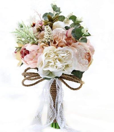 Bruidsboeket - Kunstbloemen Boeket - Bruiloft Decoratie - Waterbestendig Materiaal - 24cm Diameter - Mix Bloemkleuren