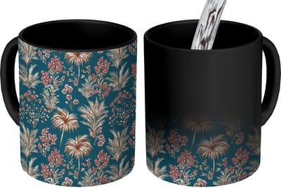 Magische Mok - Foto op Warmte Mokken - Koffiemok - Botanisch - Patroon - Blauw - Magic Mok - Beker - 350 ML - Theemok