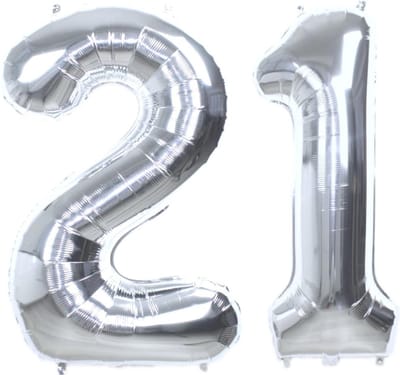 Folie Ballon Cijfer 21 Jaar Zilver 70Cm Verjaardag Folieballon Met Rietje